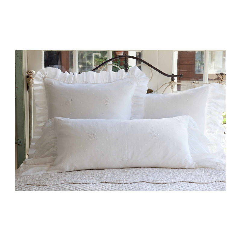 Daisy Dot Linen Lumbar Pillow Cover & Insert, White