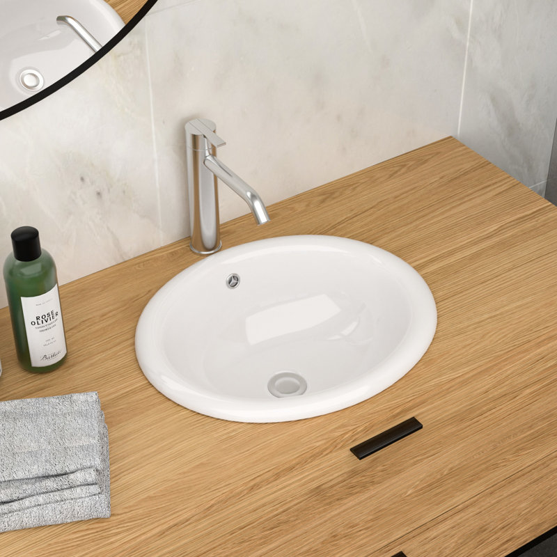 White 17"X15.5" Ceramic Semi - Recessed Bathroom Sink, Modern Minimalist Look, Scratch Surface Treatment, Quick Setup Instructions Ergonomic Function, Acid And Stain , Simple Cleaning