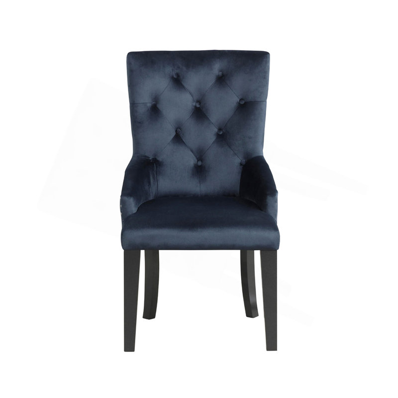Chaise d'appoint rembourrée en velours avec garniture cloutée, bleu marine foncé et noir