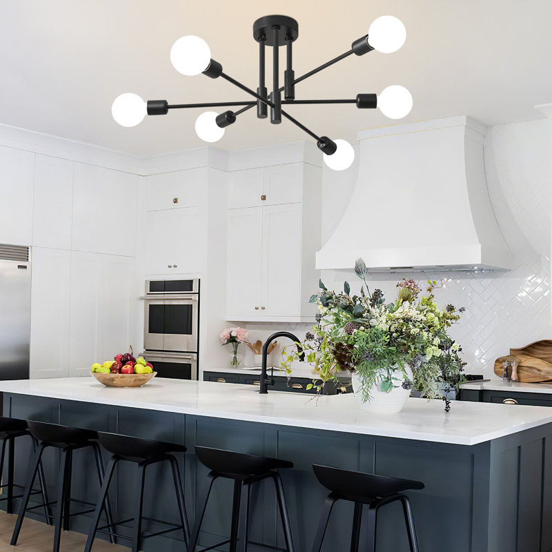 Plafonnier encastré cylindrique Spoutnik à 6 lumières de 25,2 po Sevin, Noir mat