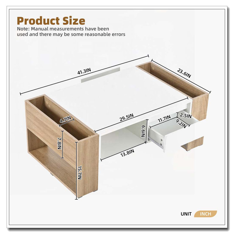 Table basse haute brillance avec 2 tiroirs, Blanc