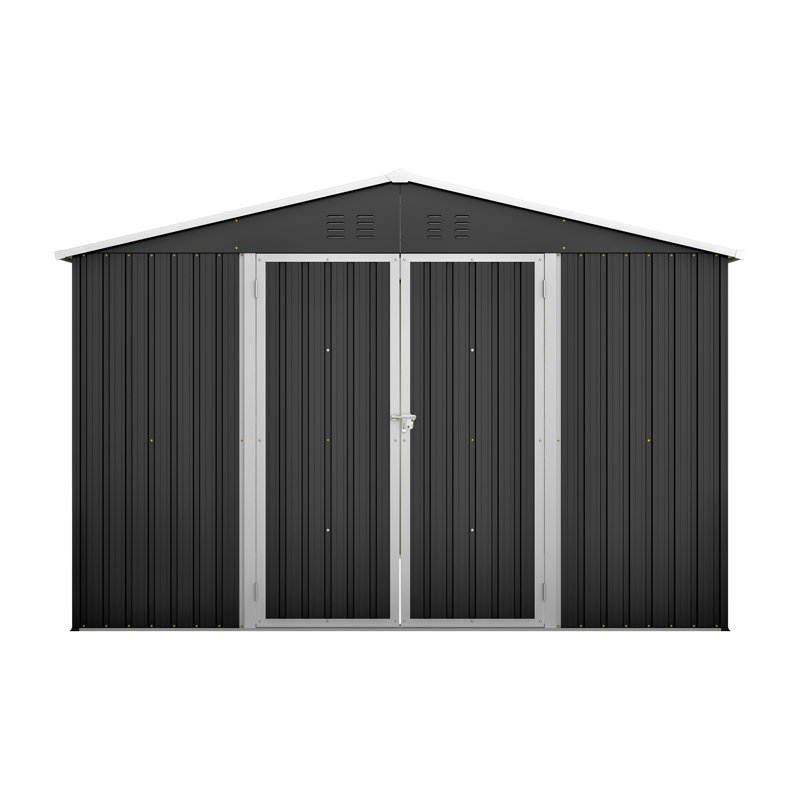 Remise de rangement extérieure en métal, Noir, H 6,6 pi x l 10 pi x P 10 pi