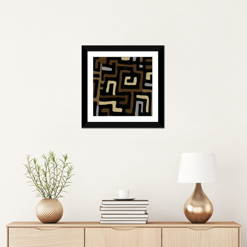 «Mudcloth Geometric Design I», impression sur toile, Papier d'art encadré noir, Blanc, H 24 po x l 24 po x P 1 po