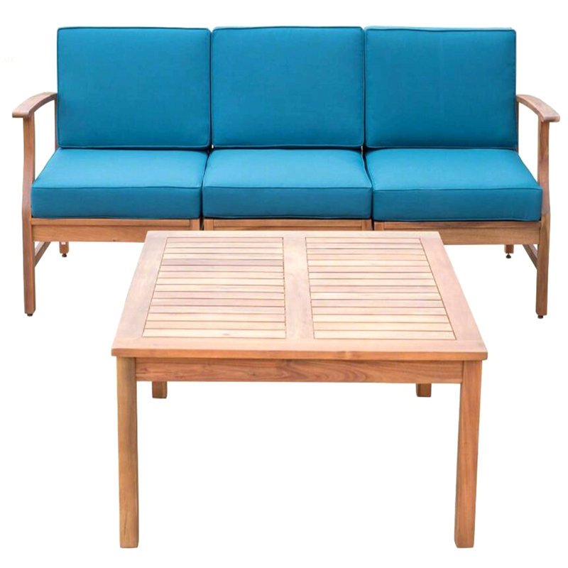 Perla 3 Seater Sofa And Table Set, Blue, Brown