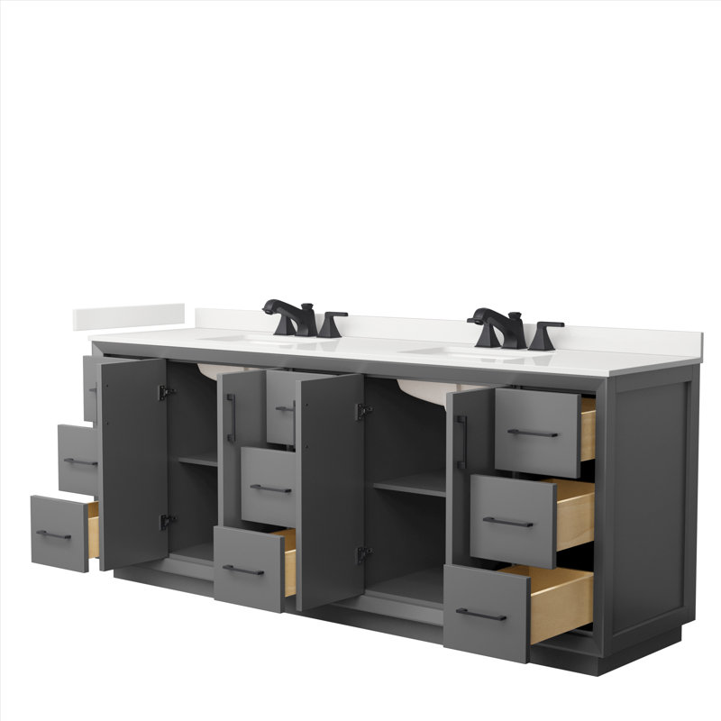 Strada 84'' W Double Vanity, Dark Gray, WDX13424, Giotto Quartz
