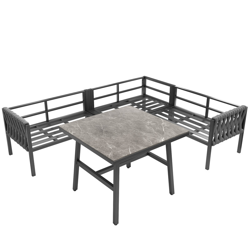 Garden Conversation Set With L-shape Sofa, 1 Table, 1 Chair And 1 Bench Beige, Grey, Grey