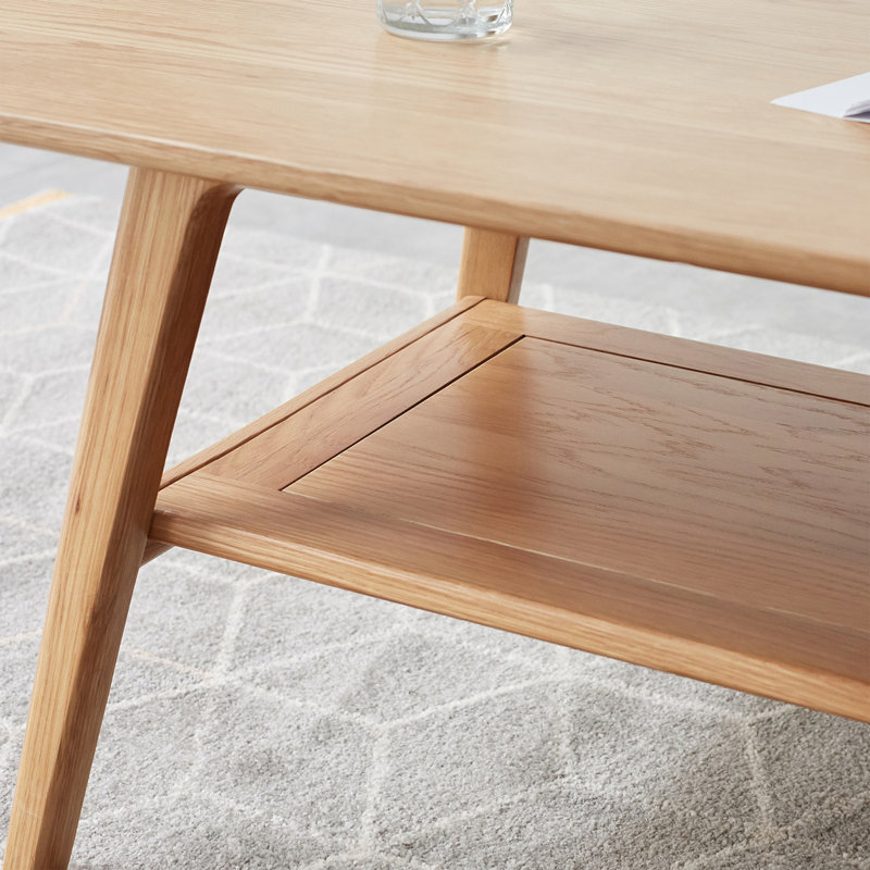 Sandwell 100% Solid Wood Rectangle Coffee Table with 2 Tier Storage, 31.5"W x 19.7"D x 17.32"H
