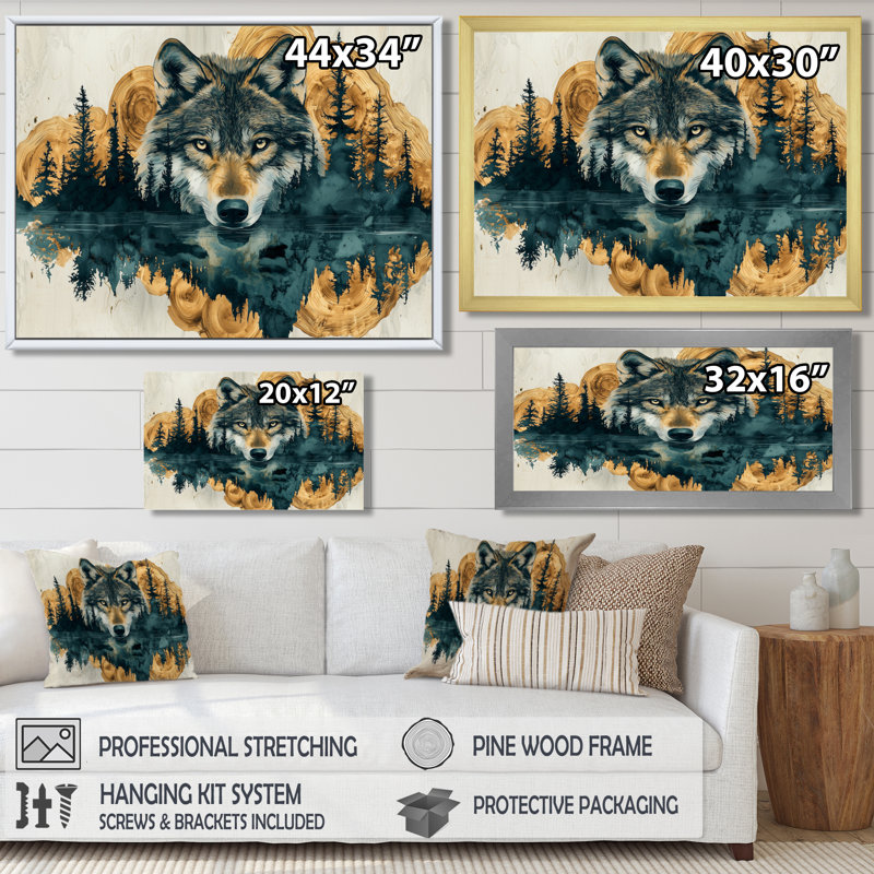 Loup, échos de l'Alpha I - loup, art mural, H 34 po x l 44 po, Reproduction encadrée d'une seule photo, Argent argent