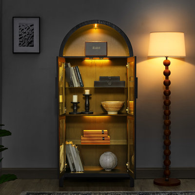 Armoire de rangement moderne en bois de style rétro avec cloisons réglables en verre