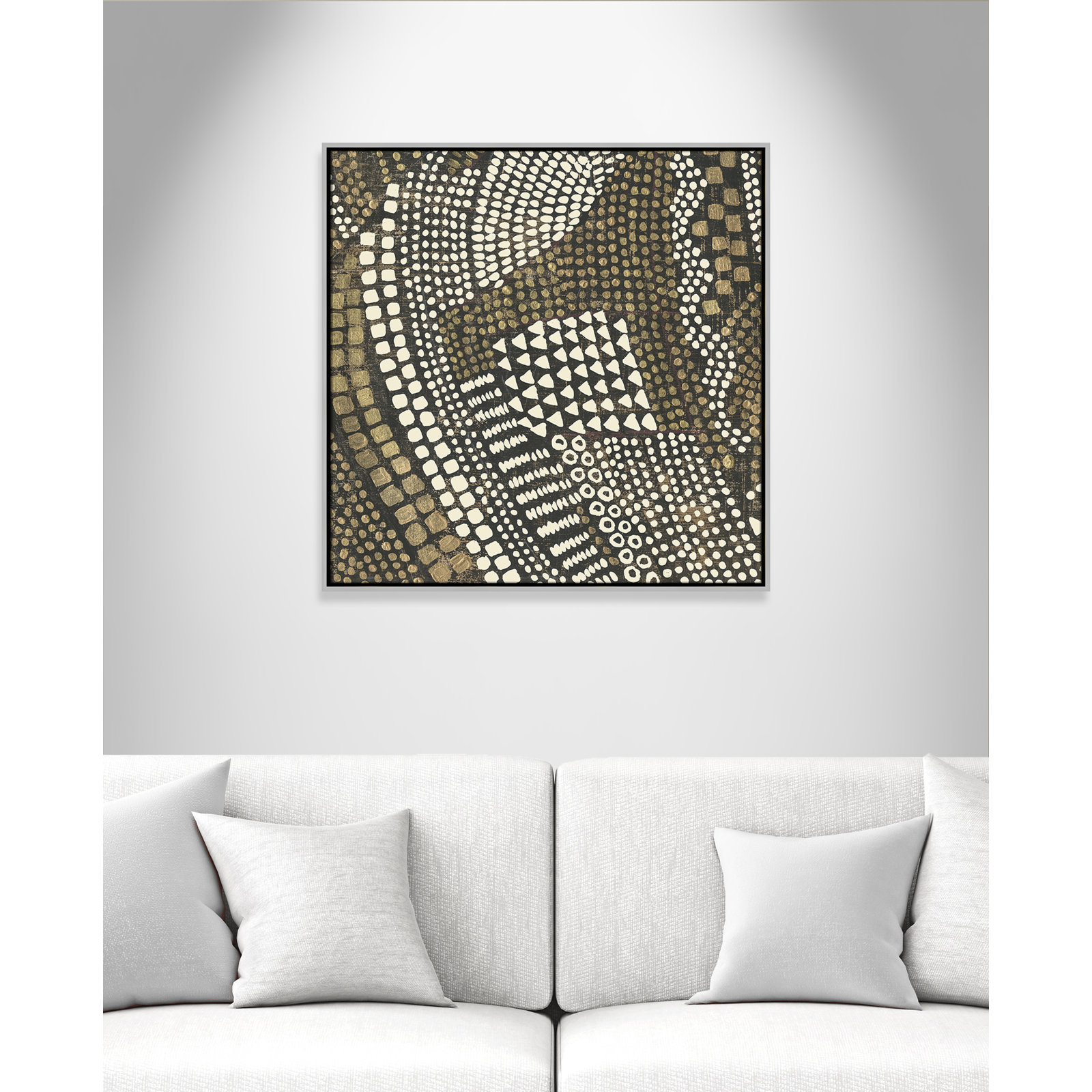 Bergen "Reaching Gold III" Painting, 31.5" H x 31.5" W x 2" D, Silver Framed