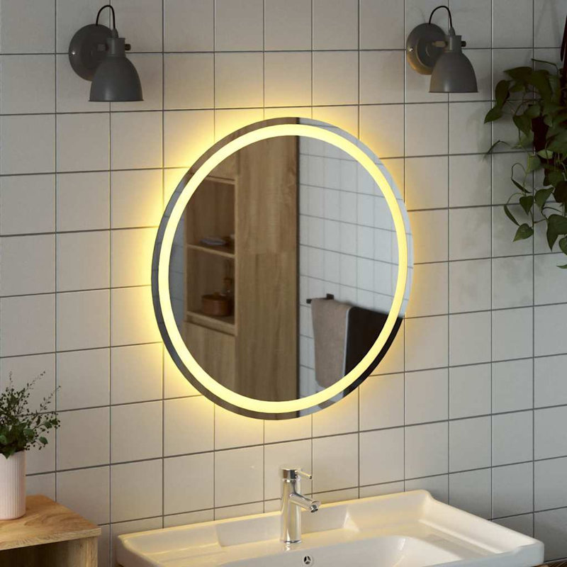 Miroir de salle de bain à DEL moderne en verre transparent 27,6 po de diamètre, 27,6 po x 27,6 po