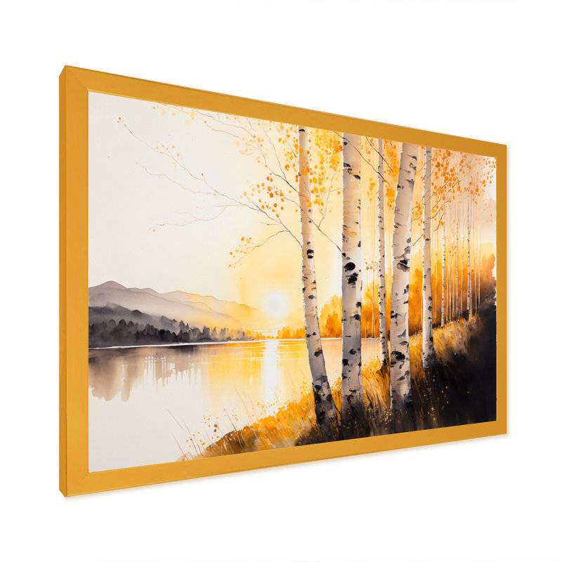 Golden Hour Birch Trees II - reproduction sur toile, H 12 po x l 20 po x P 1 po, Impression dorée sur toile encadrée