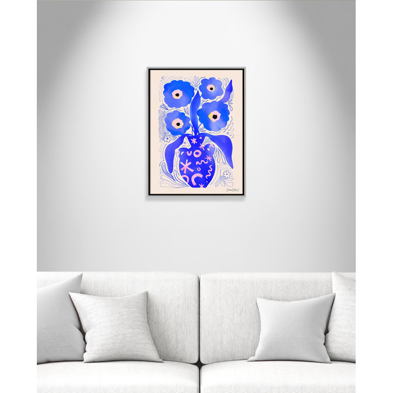 «Blue Flowers Matisse» par Bloom, Toile avec cadre, Flottant argent, L 19,5 po x H 25,5 po
