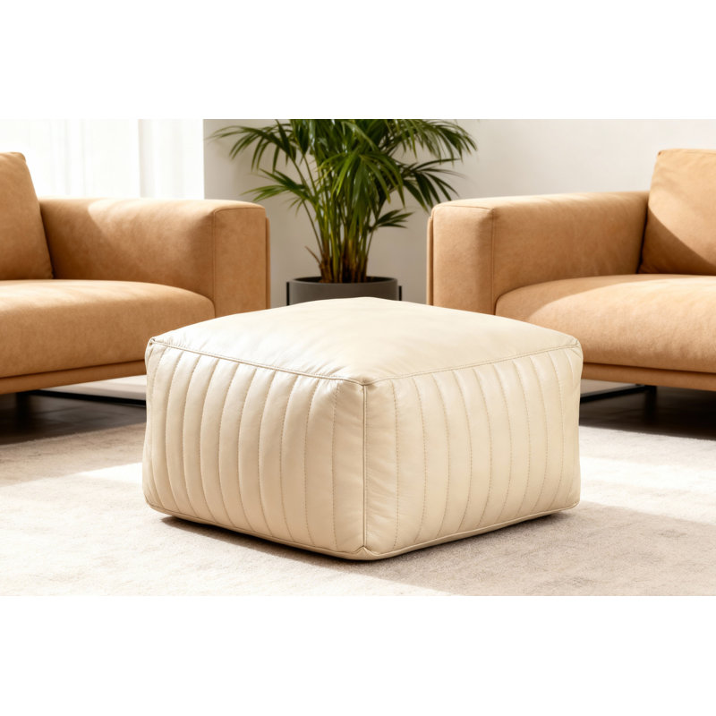 Pouf en cuir Brie ivoire, Tanné