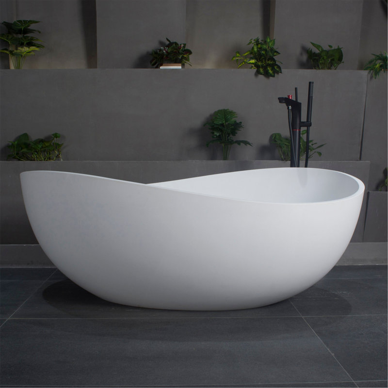 Baignoire de trempage autoportante de 63 pouces pour salle de bain, Blanc mat