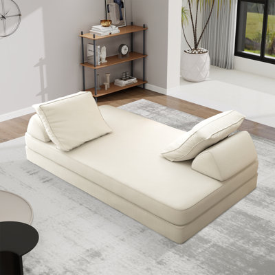 86.6"w Convertible Sofa Bed,modern Upholstered Compression Couch With 2 Tumbler Backrests And 2 Pillows