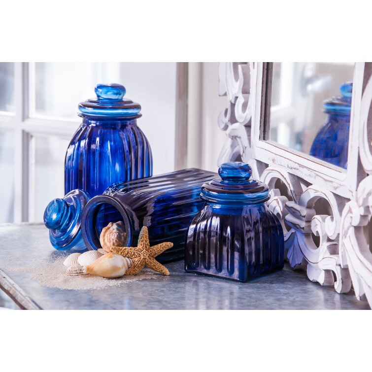 Glass Kitchen Canister Set Cypress Home Color: Navy Blue