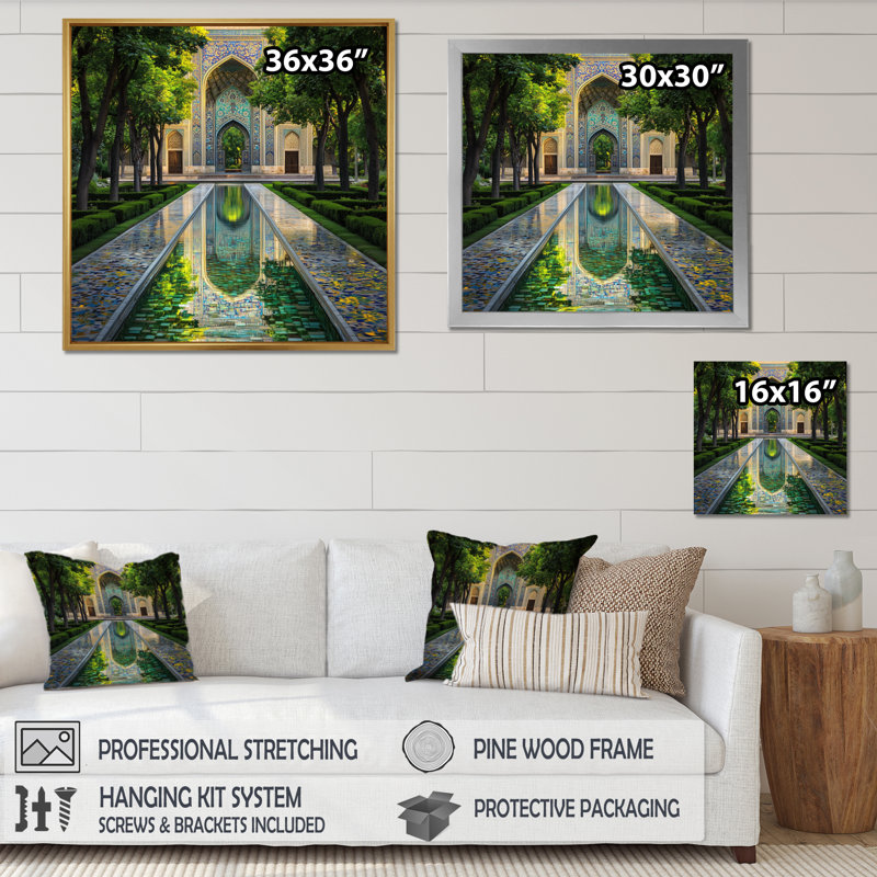 «Persian Gardens Teheran II», art mural impression de paysage, Impression dans un cadre flottant sans passe-parto, Noir