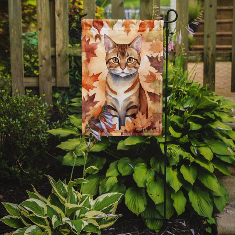 Chat en feuilles d'automne drapeau de jardin, German Rex