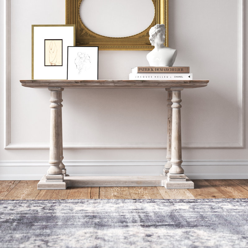 Bavory Light Brown Wood Console Table with Distressed Accents 52" x 18" x 30"