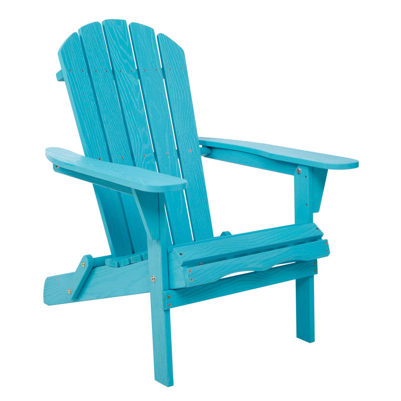 Turquoise Blue Solid Cedar Wood Folding Adirondack Chair with Embossed Wood Grain - Weather-Resistant Outdoor Patio Lounge Chair