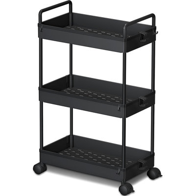 3-Tier Slim Rolling Storage Cart With Wheels, Space-Saving Plastic Utility Organizer For Bathroom, Kitchen, Bedroom, Craft Room, Laundry Room, Narrow Spaces