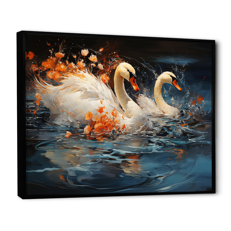 Cygnes voyage I sur toile, H 30 po x l 40 po x P 1,5 po, Cadre flottant noir