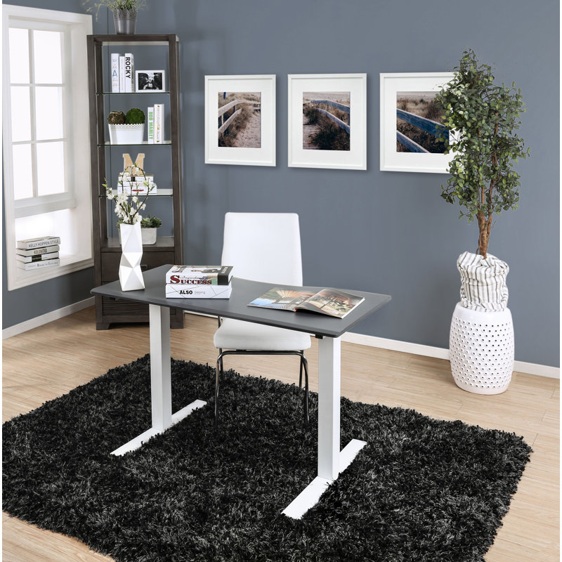 Veyron Adjustable Standing Desk with Power Outlet, Gray, 29.38" H x 59" W x 28" D