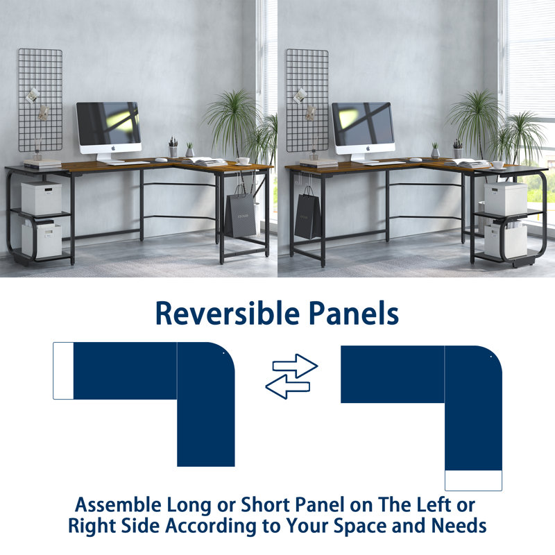 Violetrose L-Shaped Metal Base Computer Desk, Teak