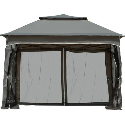 11' X Pop Up Canopy For Patio, Dark Gray. Gazebo Shelter With Detachable Zipper Netting. Instant Tent Garden, 114 Sq. Ft. Shade Supplied Outdoor Pop-Up Patio Canopy, 11', Removable Zippered Mesh