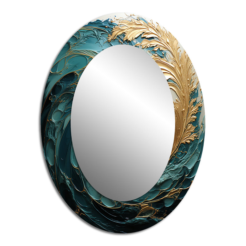 Miroir mural ovale doré bleu sarcelle, 40 po x 30 po