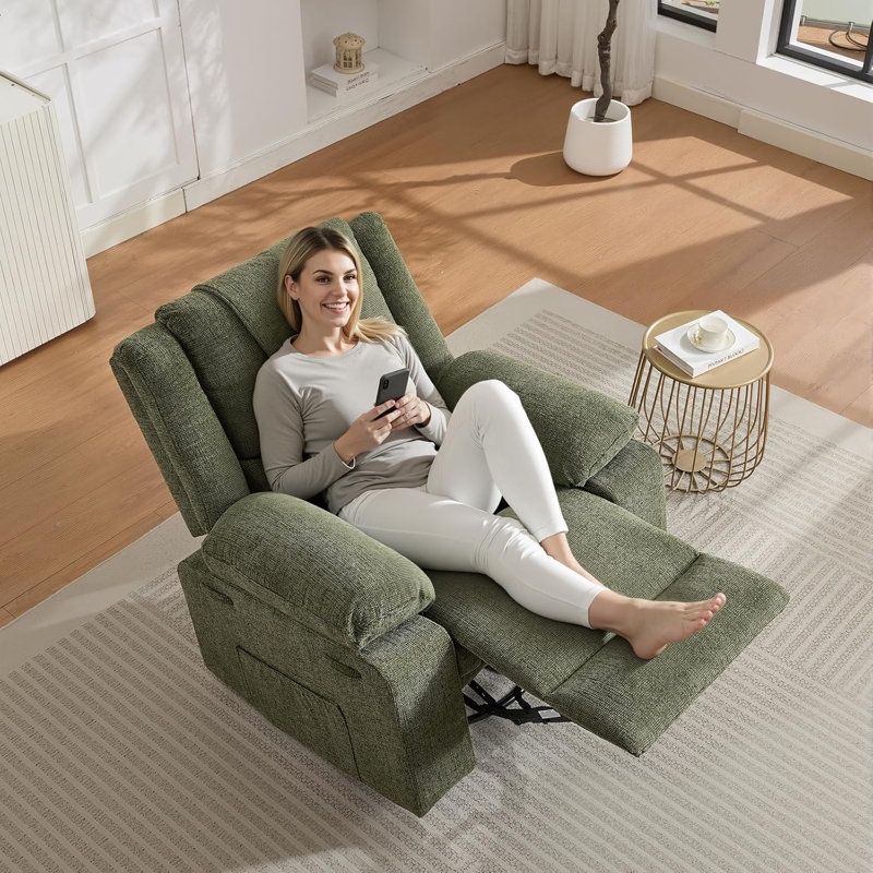 Fauteuil inclinable surdimensionné avec massage, Lin vert