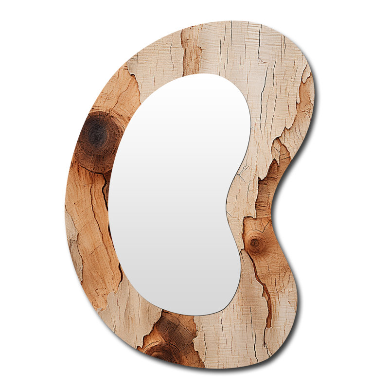 Miroir décoratif de forme irrégulière à motif d'écorce d'arbre Essence 4 de CLAES brun, grand miroir mural asymétrique moderne, reproduction d'art en métal