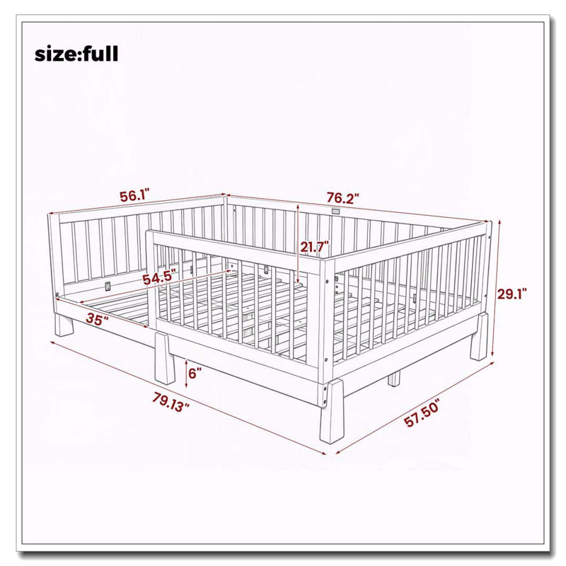 Lit de sol Montessori convertible 3 en 1 avec barrières de sécurité, Double, White