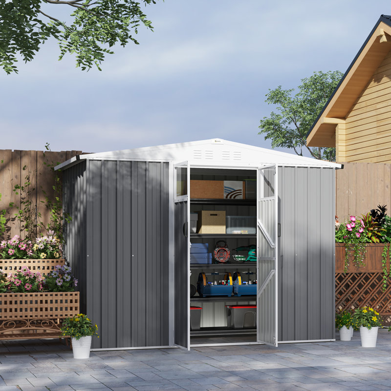 Outsunny 8 x 4 ft Metal Garden Shed Waterproof Galvanised Steel, Light Grey
