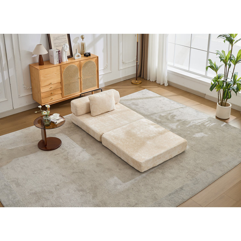Canapé à compression, canapé-lit convertible au sol avec structure de forme fixe, canapé modulaire à une place sans os, aucun assemblage requis, tissu chenille, pour la chambre à coucher du salon