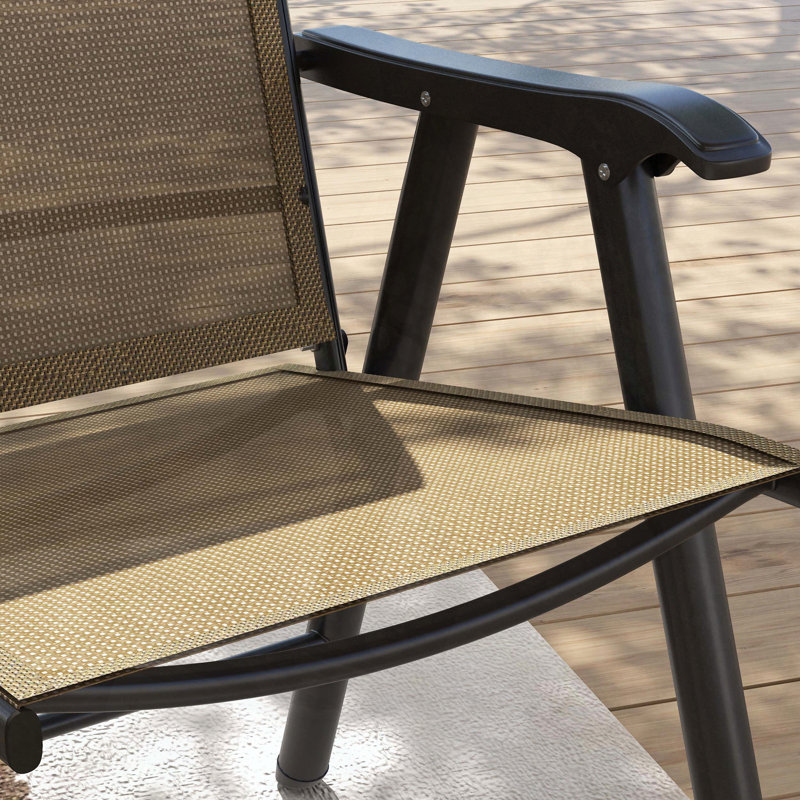 Set of 4 Stackable Folding Patio Sling Chairs with Armrests, No Assembly, Brown