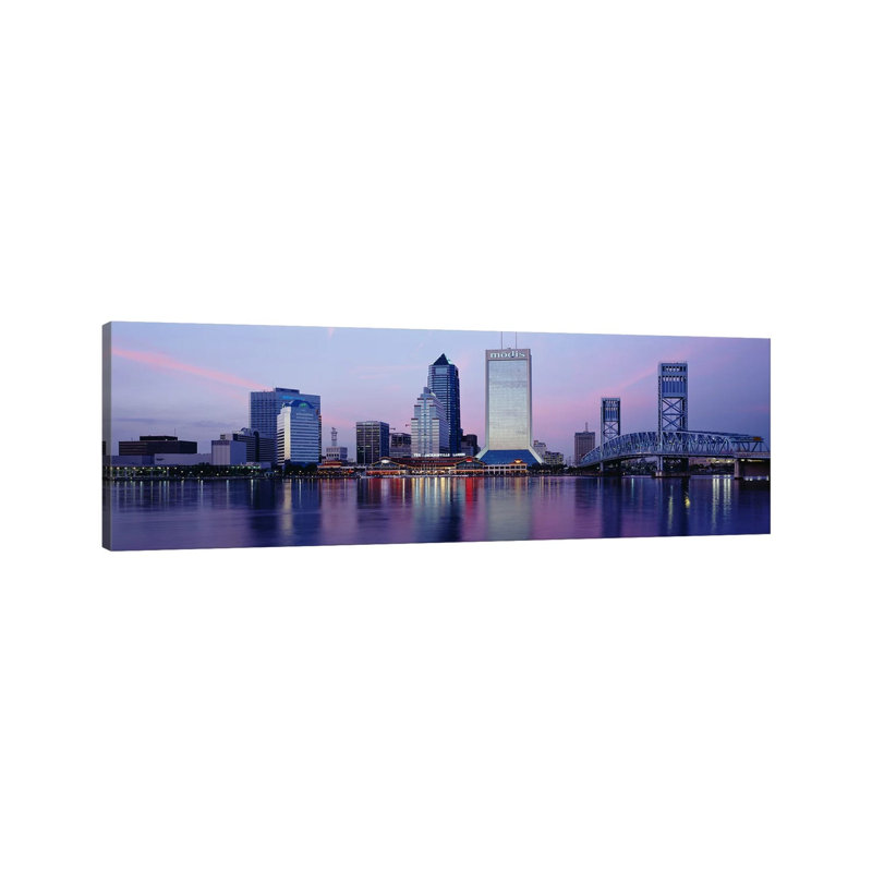 Skyscrapers on the Waterfront, St. John's River, Jacksonville, Florida, USA 1 Piece Wrapped Canvas Panoramic Wall Art