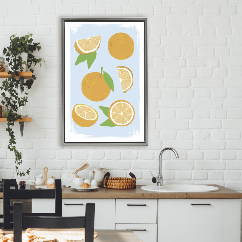 Cadre flottant Pastel Summer Oranges, design par Martina Pavlova, H 31 po x l 21 po, Cadre flottant gris lustré