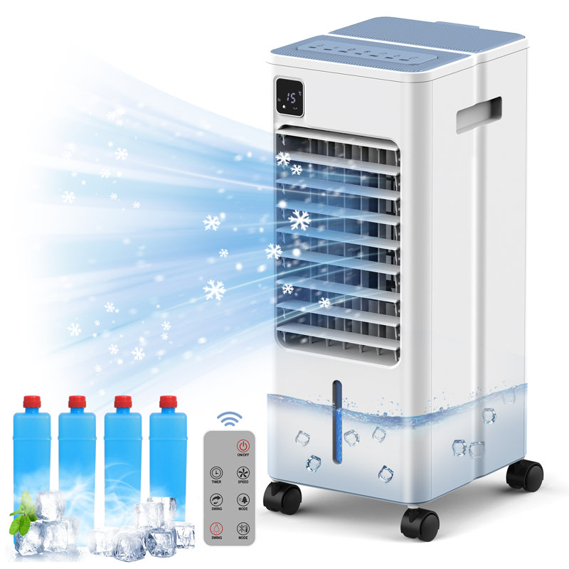 8L Portable Air Cooler Fan with 4 Ice Boxes, 3-in-1 Digital Cooling Conditioner Humidifier with 12H Timer and Remote