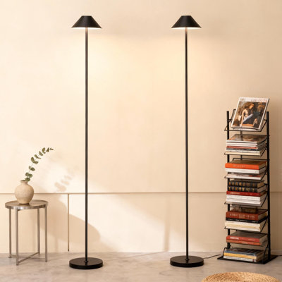 Modern Floor Lamp Set - 59" Tall Standing Lamps, Minimalist Black Design For Living Room & Bedroom