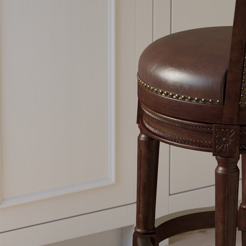 31 po Tabouret de bar pivotant à hauteur de bar en bois avec dossier haut, 1 pièce, H 45 po x L 21 po x P 24,5 po, Noyer