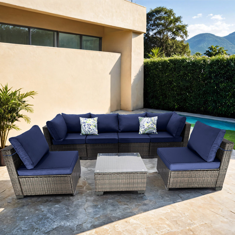 Canapé d'extérieur en bois de 53 po avec coussins Sunbrella® Merri, Bleu marine, Gris