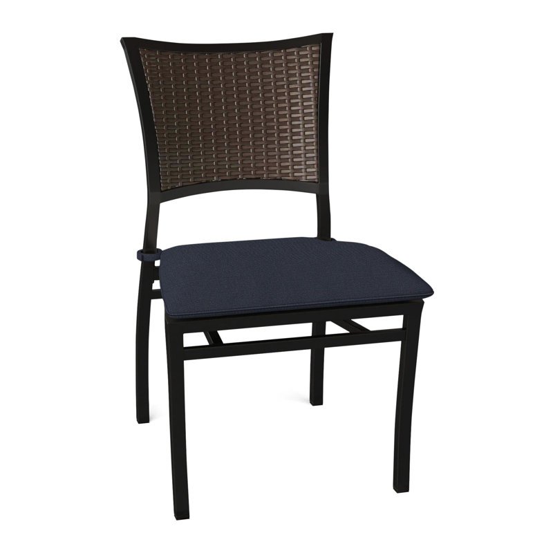 Aire Patio Dining Side Chair with Cushions, Welt, Linen Navy