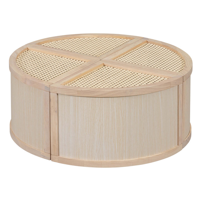 Natural Wood Circular Block Table Lamp