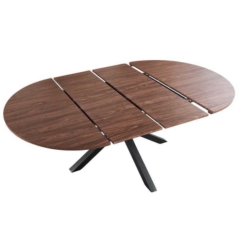 5 Piece Extendable Dining Table Set, Round to Oval Expandable Dining Table with Upholstered Chairs, Walnut