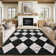 Machine Washable Rugs Distressed Trellis Rug for Living Room Non Slip Stain Resistant Carpet Modern Checkered Farmhouse Floor Cover