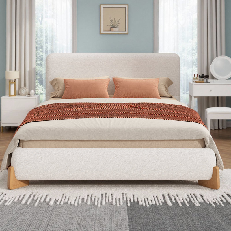 Lit tapissier luxueux avec structure en bois massif, lit plateforme moderne avec pieds et support à 12 lattes, Lit double
