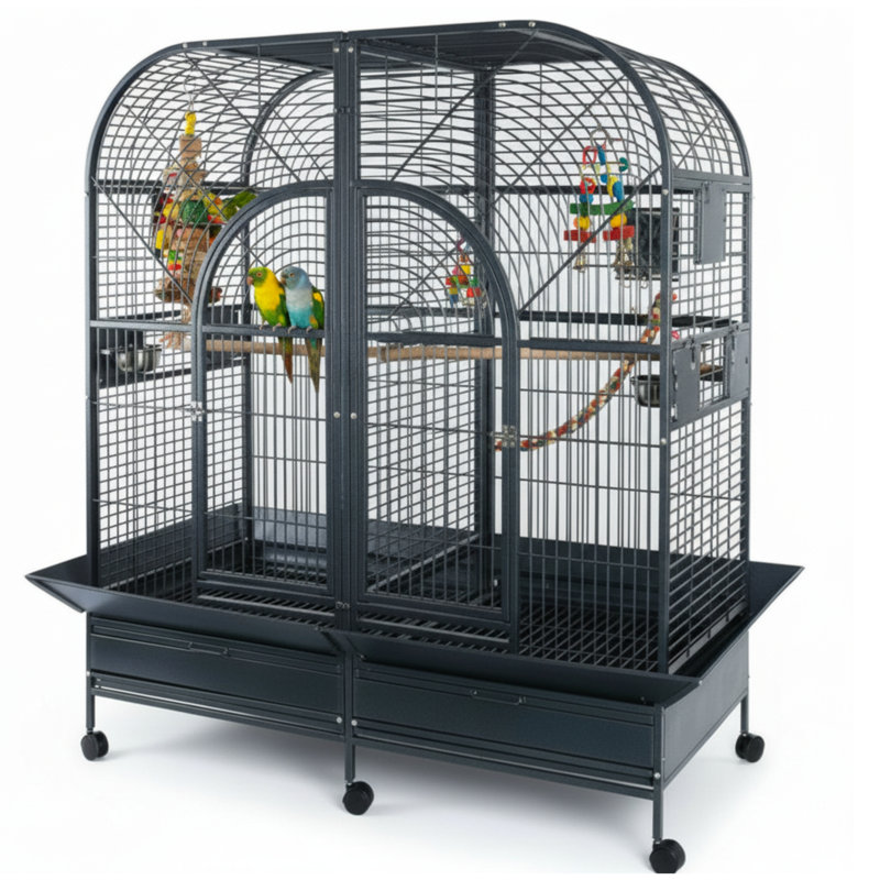 Double Macaw Cage with Divider - Black, Black