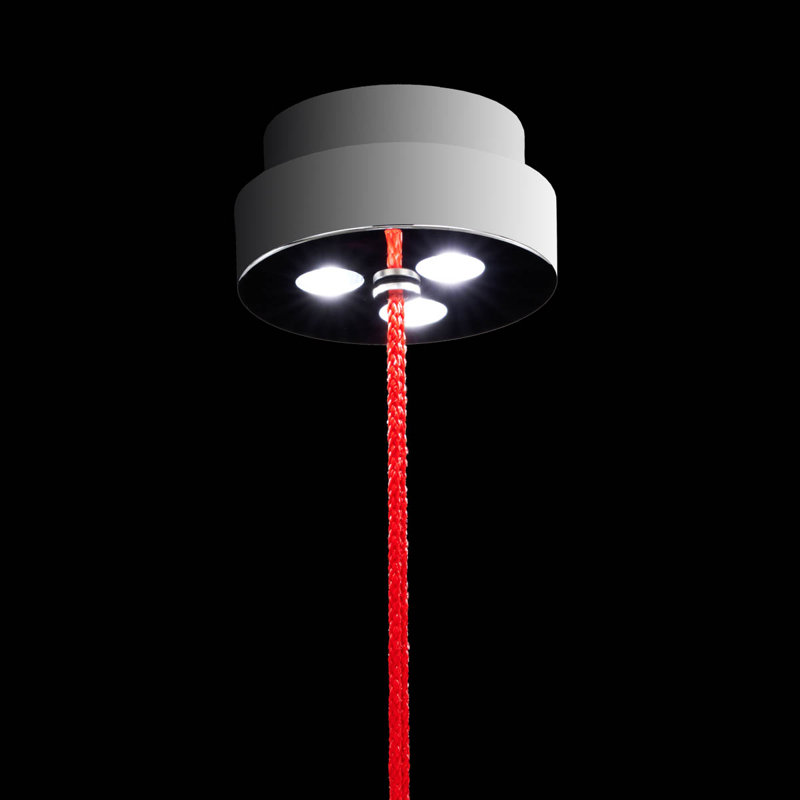 Trinity 1 - Light LED Pendant, Polished Chrome/Red Rope